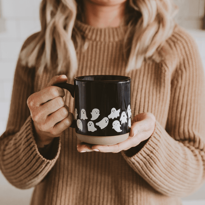 Sweet Water Decor Ghosts 14 oz Black Stoneware Coffee Mug