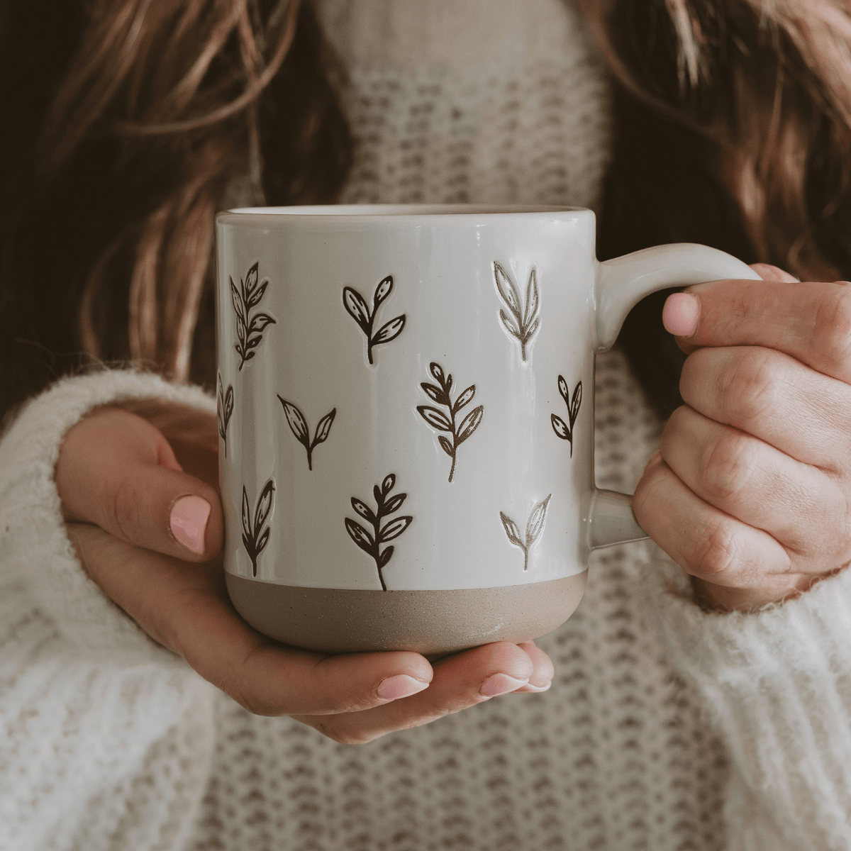 Sweet Water Decor Brown Leaves 14 oz Stoneware Coffee Mug