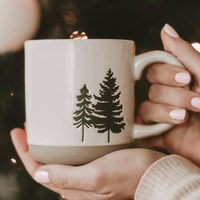 Sweet Water Decor Green Trees 14 oz Cream Stoneware Coffee Mug