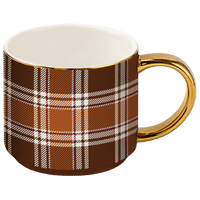 Sweet Water Decor Brown Plaid 14 oz Gold Handle Coffee Mug