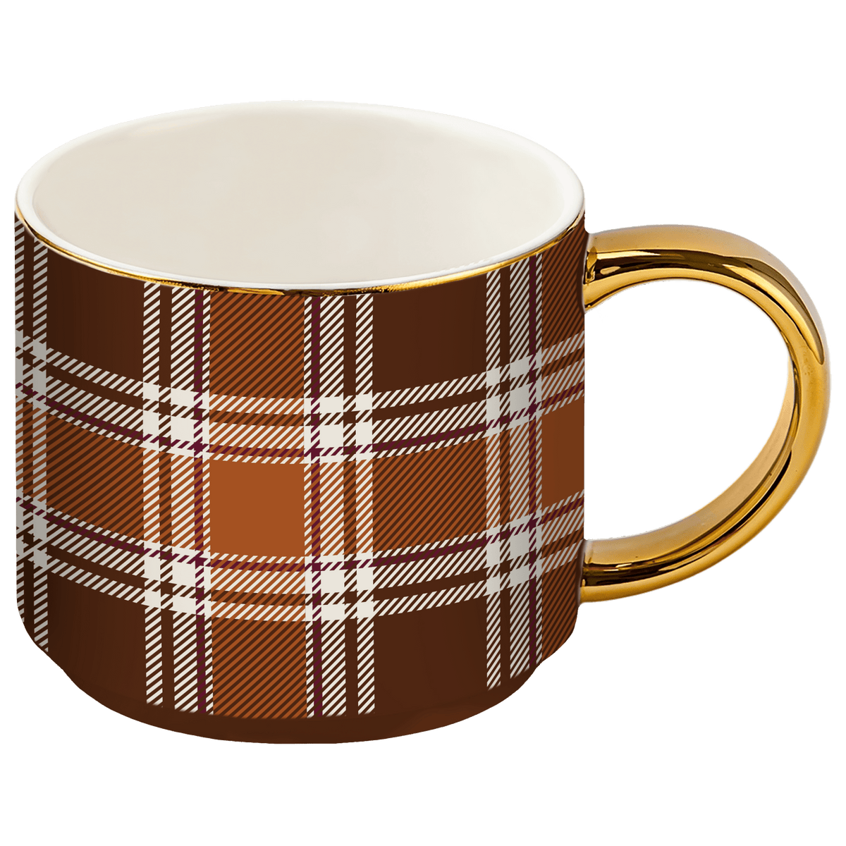 Sweet Water Decor Brown Plaid 14 oz Gold Handle Coffee Mug