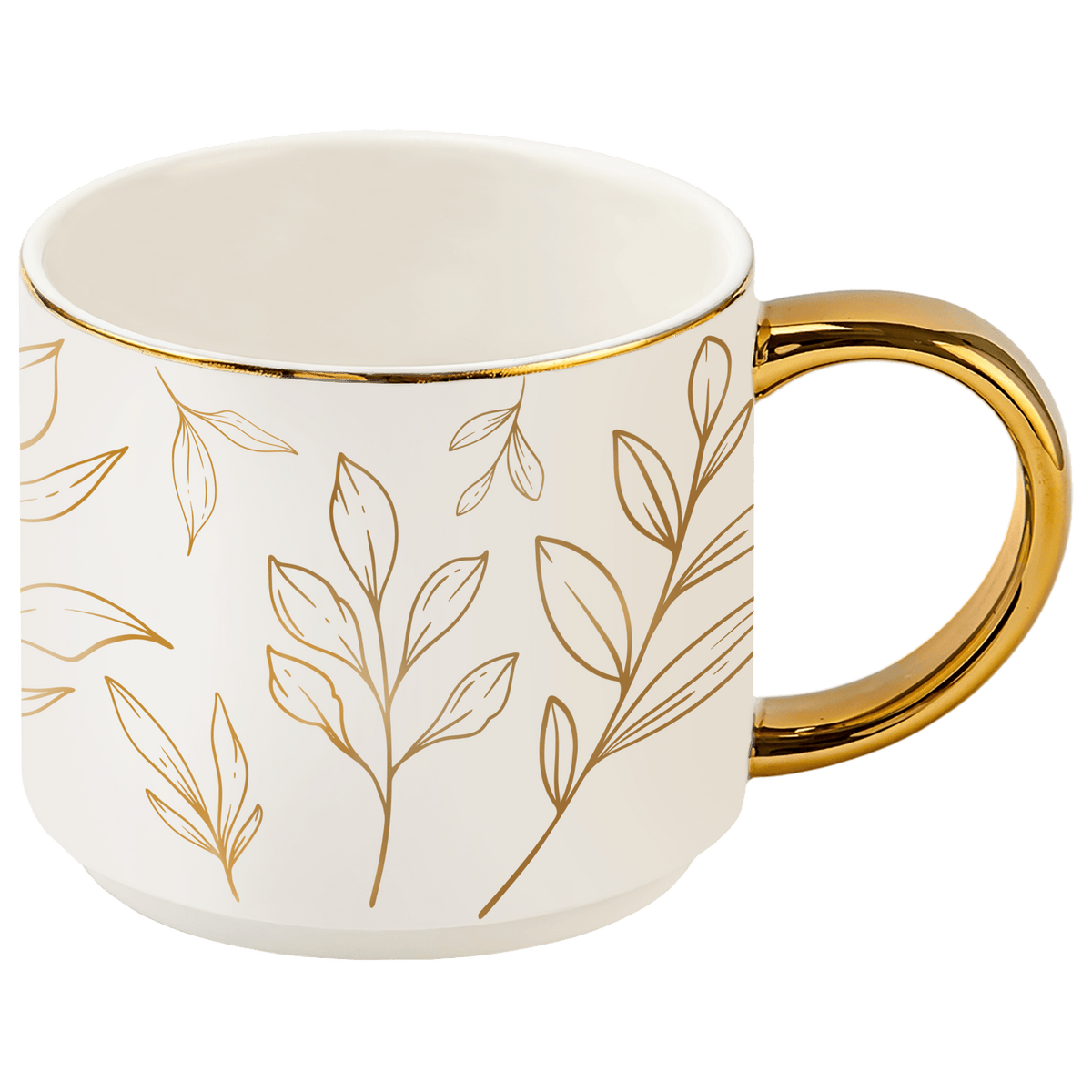Sweet Water Decor Gold Leaves 14 oz Gold Handle Coffee Mug