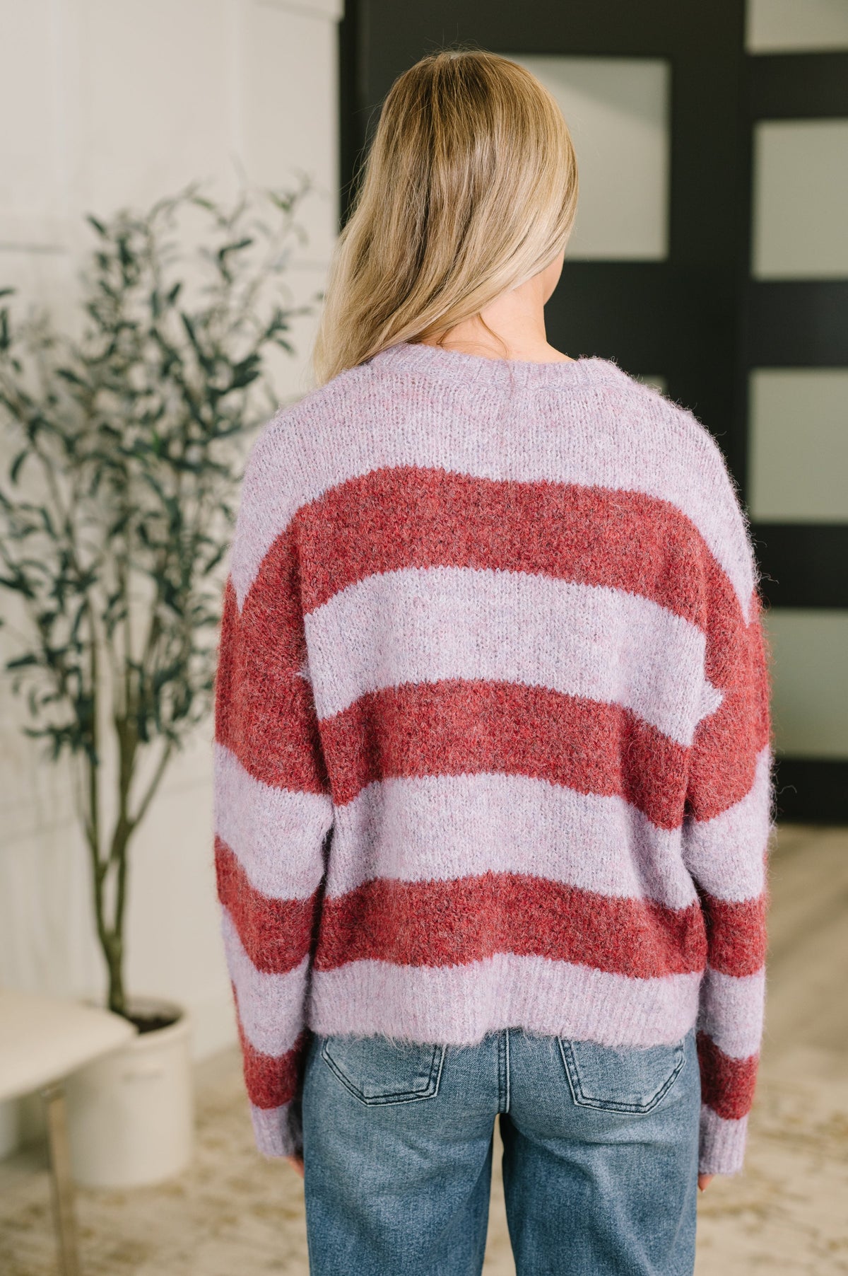 Lilac Stripes Button Down Cardigan Sweater