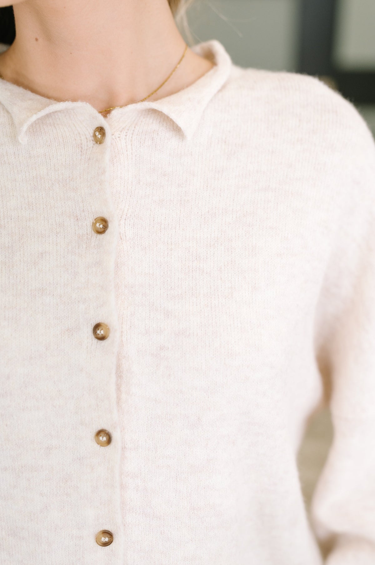 Zenana Collared Button Down Cardigan in Heathered Beige