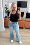 Judy Blue Mid Rise Control Top Distressed Flare Jeans