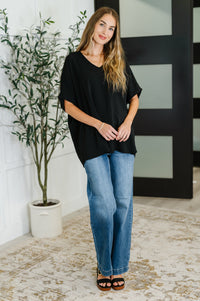 Zenana Coastal Ease V-Neck Top in Black