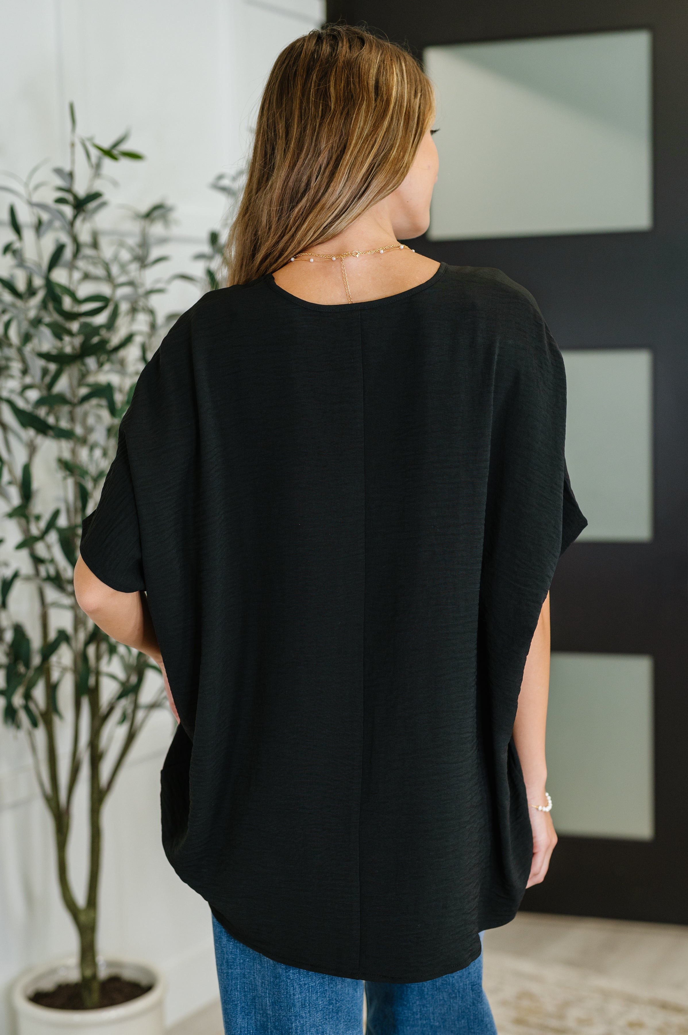 Zenana Coastal Ease V-Neck Top in Black