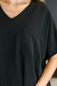 Zenana Coastal Ease V-Neck Top in Black