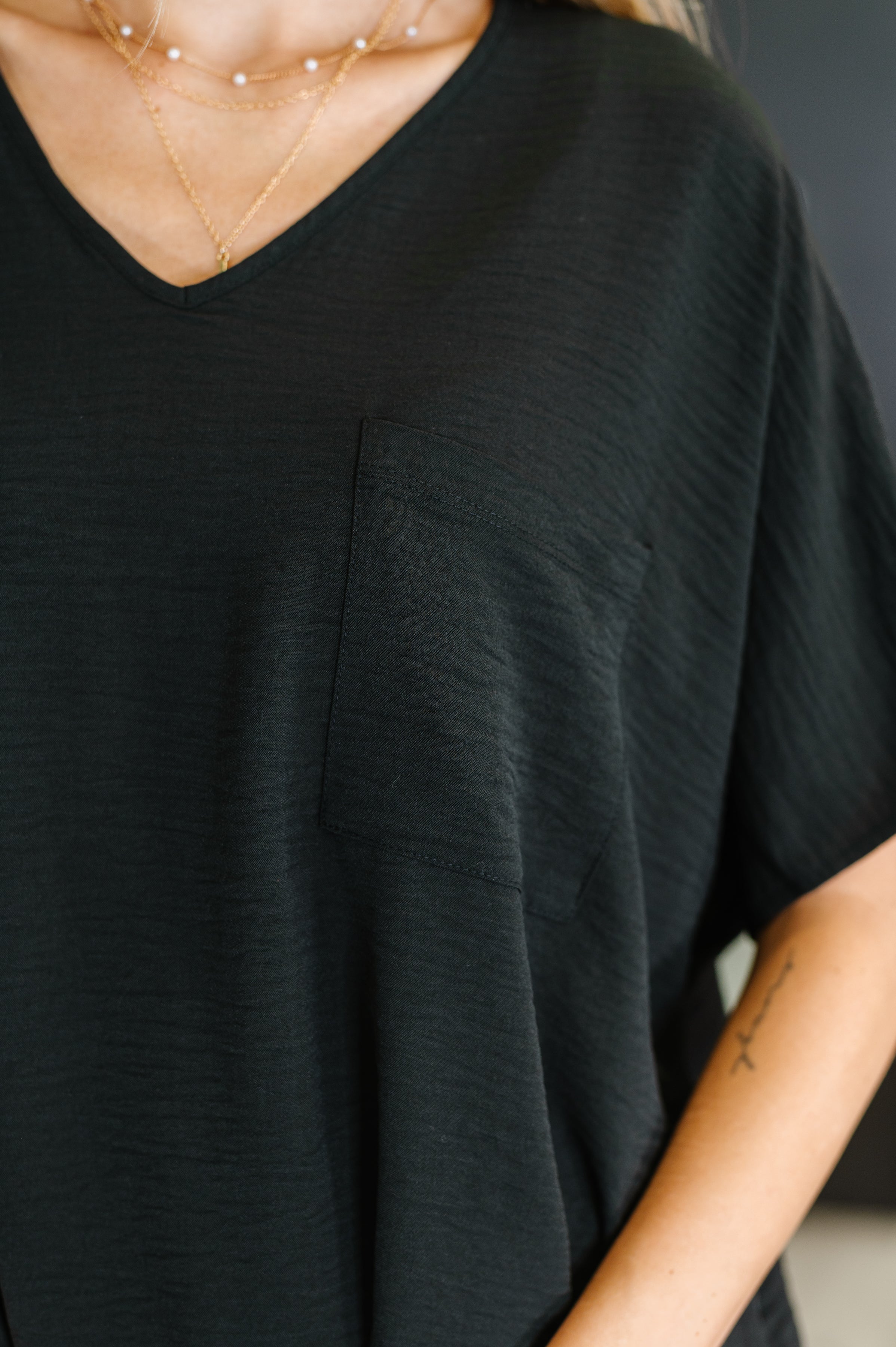 Zenana Coastal Ease V-Neck Top in Black