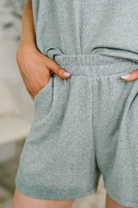 Zenana Melange Two-Piece Tee and Shorts Set in Ash Jade