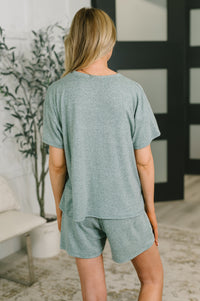 Zenana Melange Two-Piece Tee and Shorts Set in Ash Jade