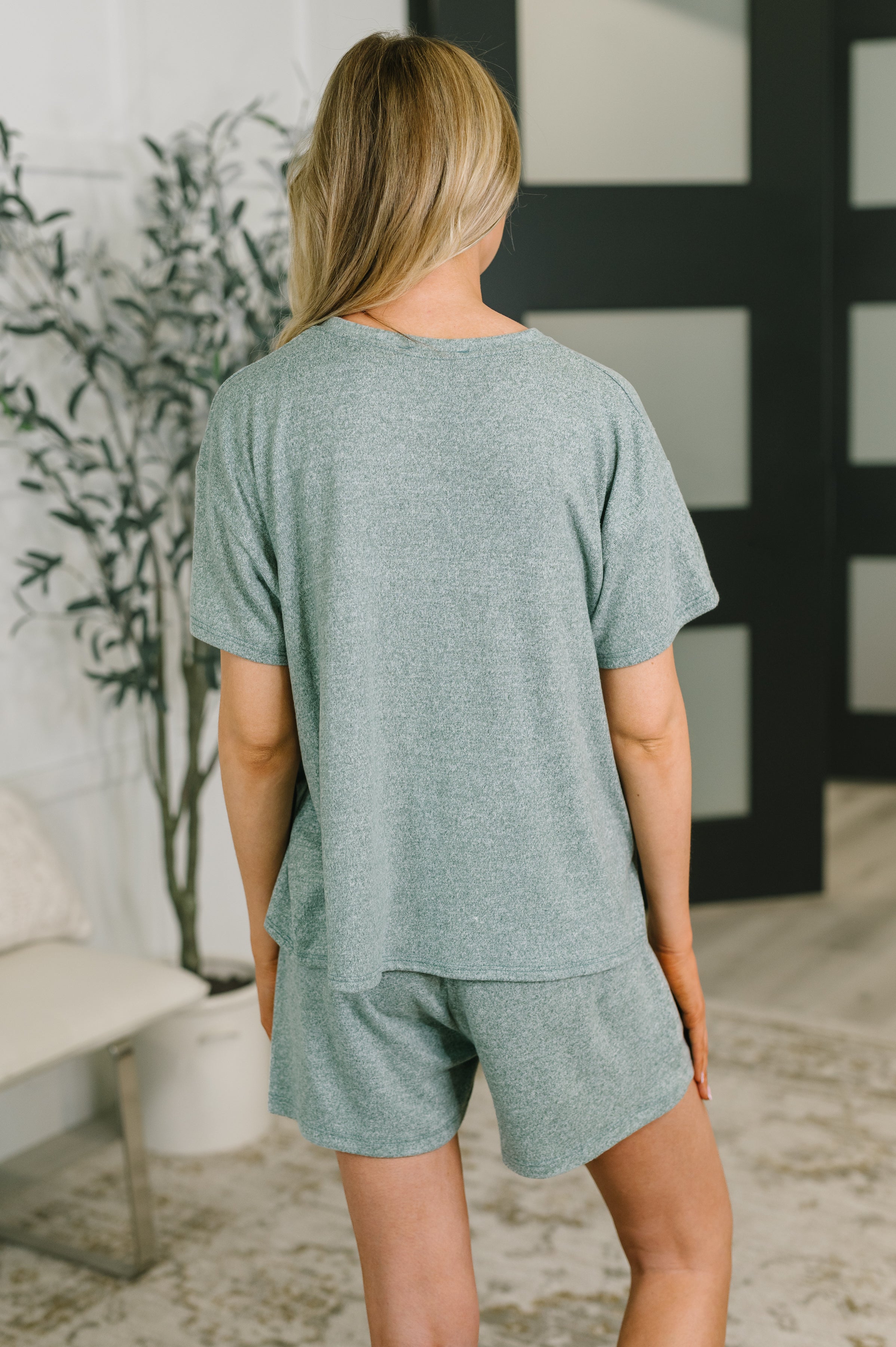 Zenana Melange Two-Piece Tee and Shorts Set in Ash Jade