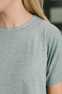 Zenana Melange Two-Piece Tee and Shorts Set in Ash Jade