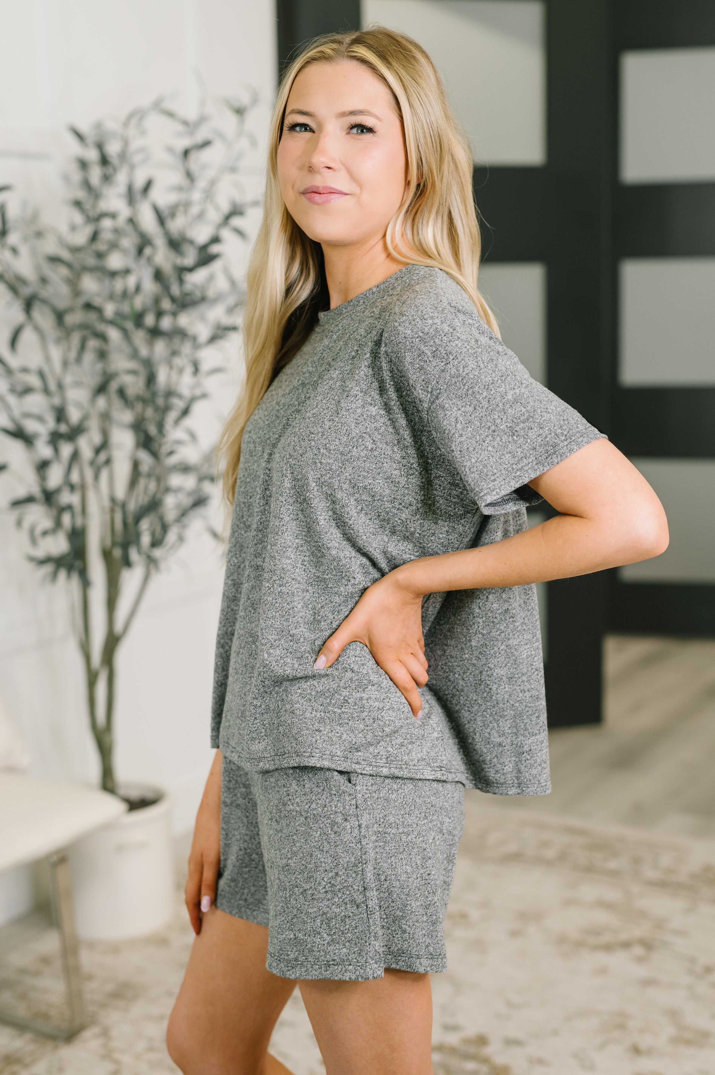 Zenana Melange Two-Piece Tee and Shorts Set in Black