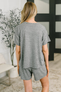 Zenana Melange Two-Piece Tee and Shorts Set in Black