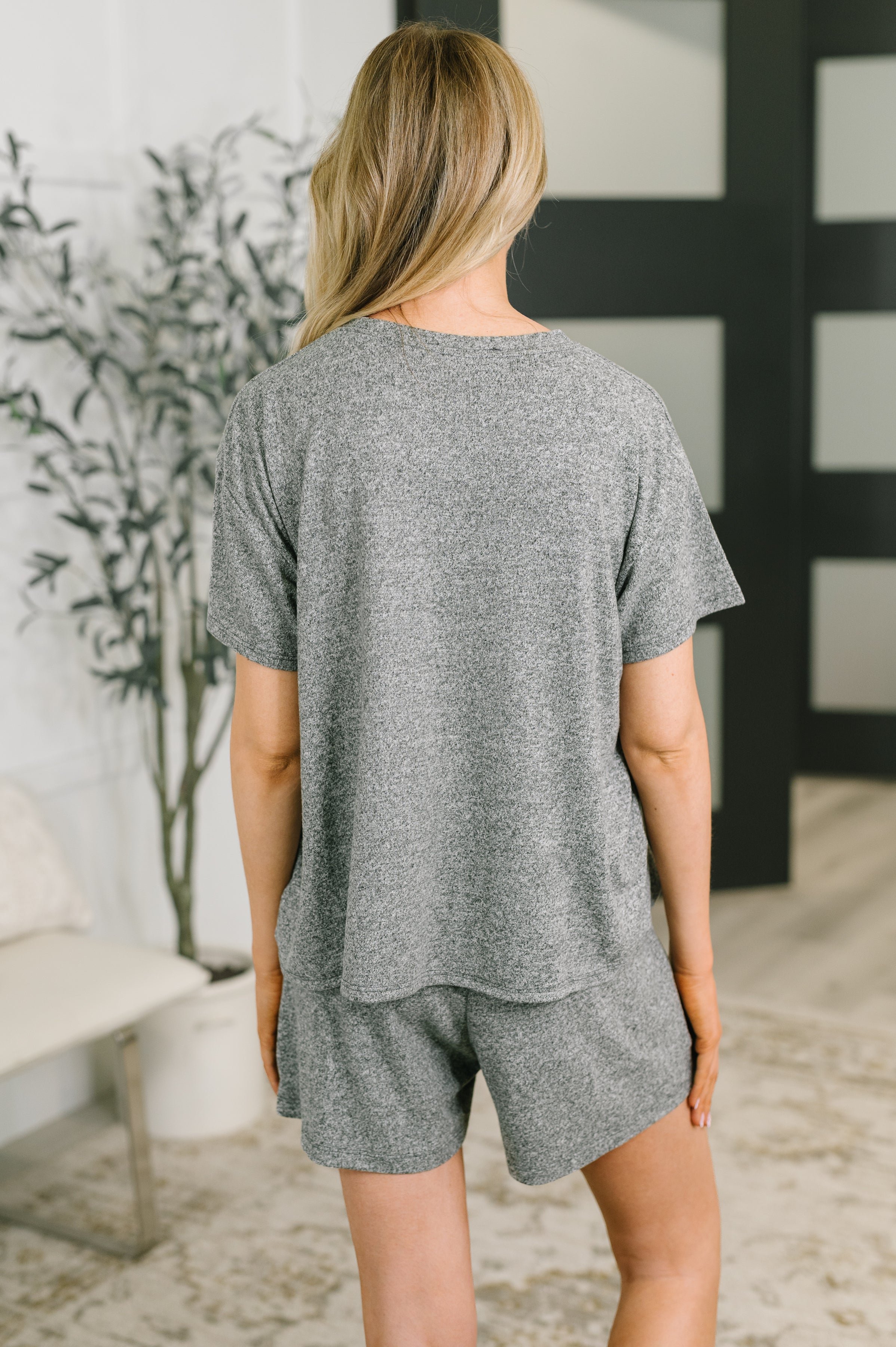 Zenana Melange Two-Piece Tee and Shorts Set in Black
