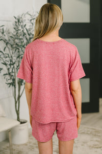 Zenana Melange Two-Piece Tee and Shorts Set in Dark Red