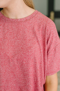 Zenana Melange Two-Piece Tee and Shorts Set in Dark Red