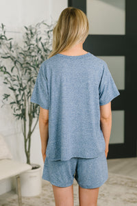 Zenana Melange Two-Piece Tee and Shorts Set in Light Navy