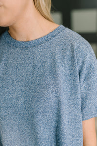 Zenana Melange Two-Piece Tee and Shorts Set in Light Navy