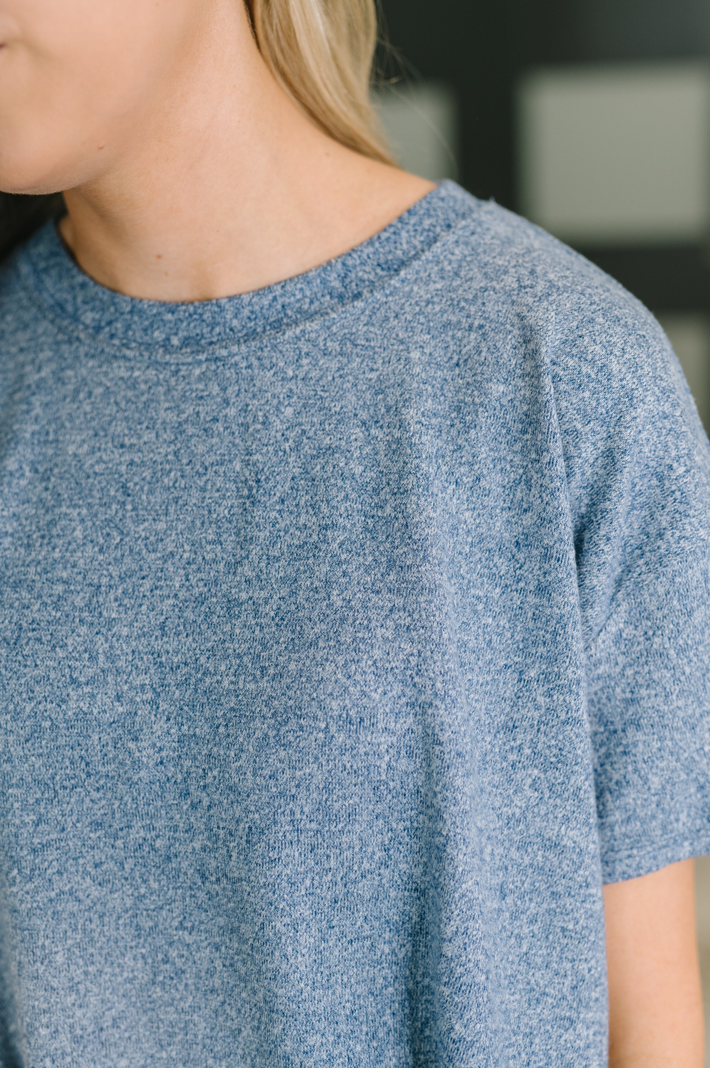 Zenana Melange Two-Piece Tee and Shorts Set in Light Navy
