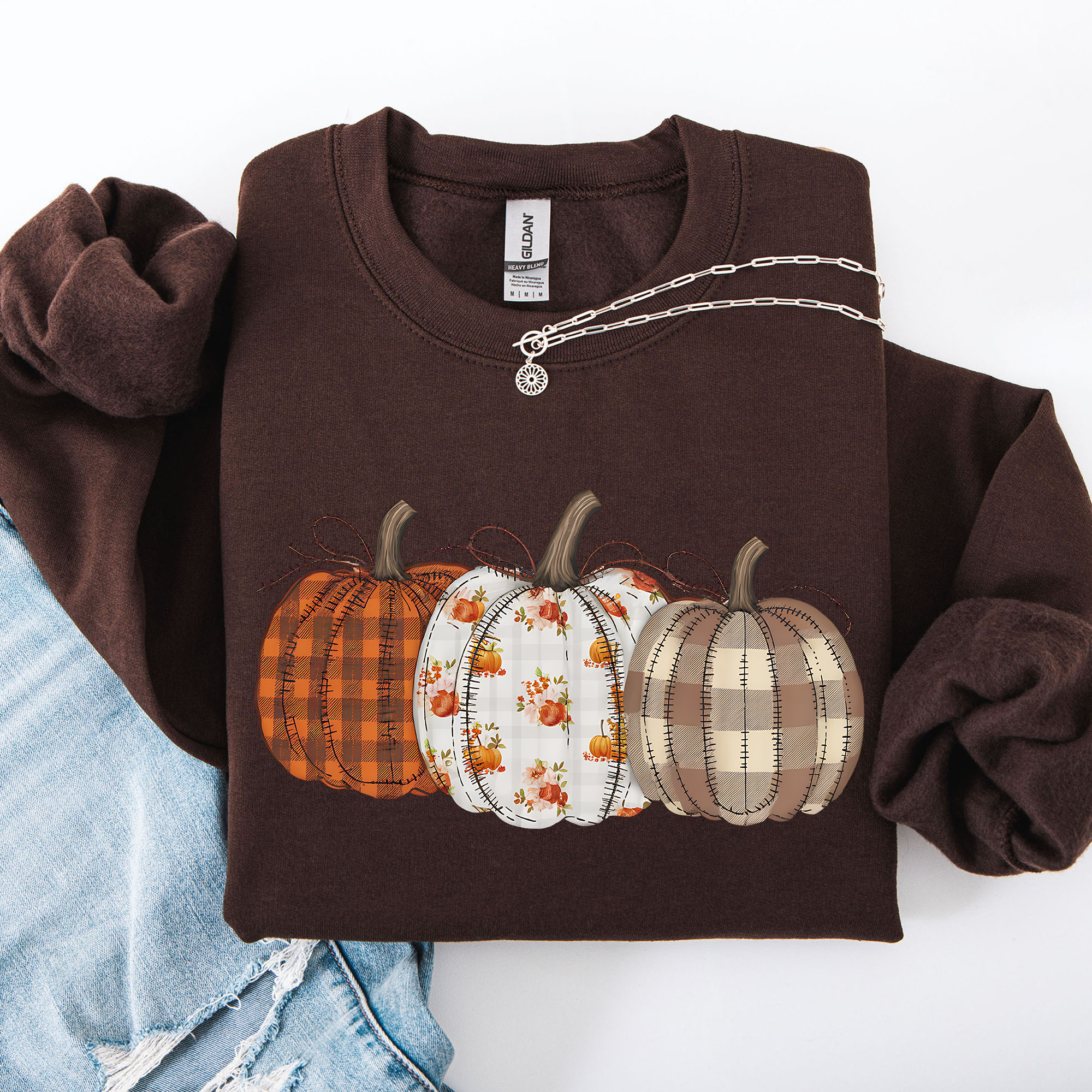 Plaid Patchwork Print Pumpkins Graphic Sweatshirt