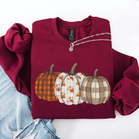 Plaid Patchwork Print Pumpkins Graphic Sweatshirt