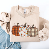 Plaid Patchwork Print Pumpkins Graphic Sweatshirt