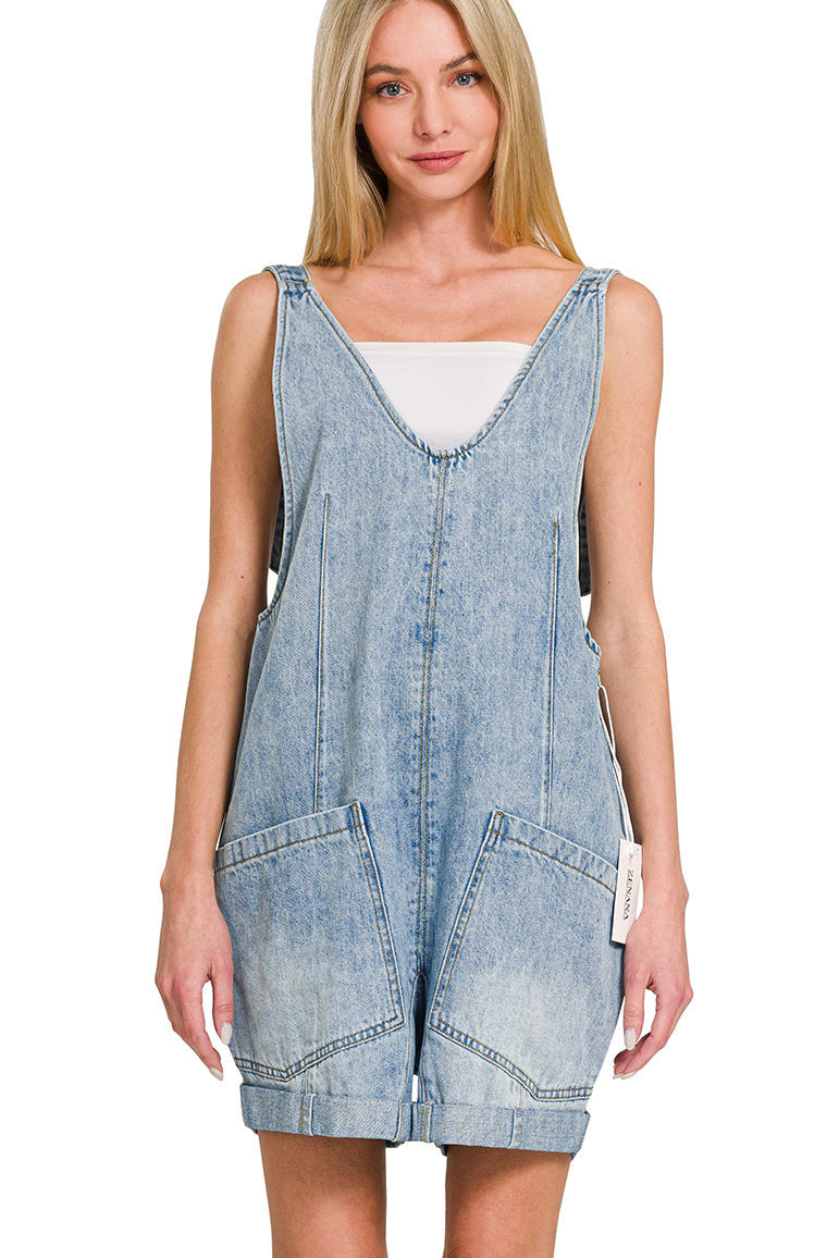 Zenana Denim Short Overalls with Pockets