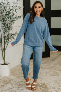 Mineral Wash French Terry Pullover in Dusty Blue