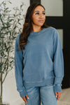 Mineral Wash French Terry Pullover in Dusty Blue