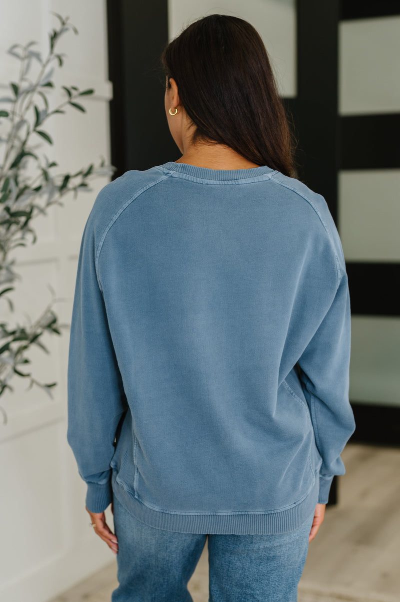 Mineral Wash French Terry Pullover in Dusty Blue