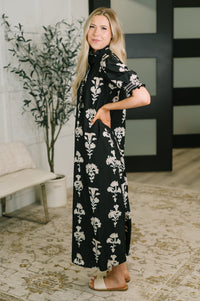 Dark & Moody Floral Smocked Sleeve Maxi Dress