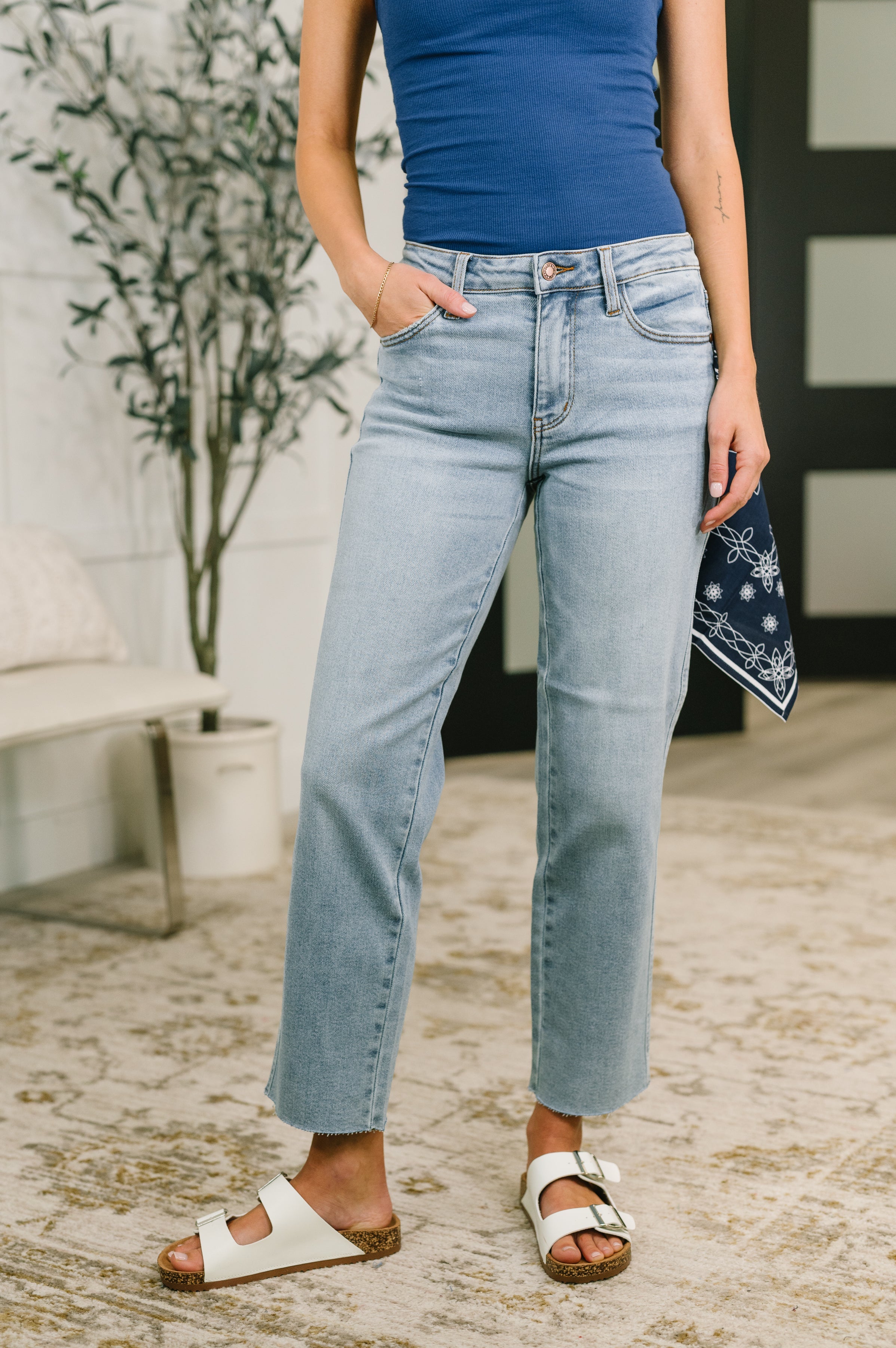 Judy Blue Mid Rise Ankle Straight with Bandana Loop 881120