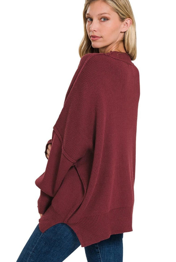 Zenana Classic & Carefree Side Slit Oversized Sweater TW-3424X5
