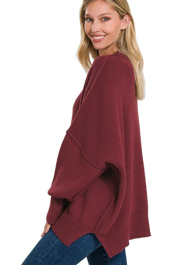 Zenana Classic & Carefree Side Slit Oversized Sweater TW-3424X5