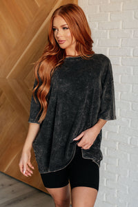 Mineral Wash Drop Shoulder Oversized Tee in Ash Black