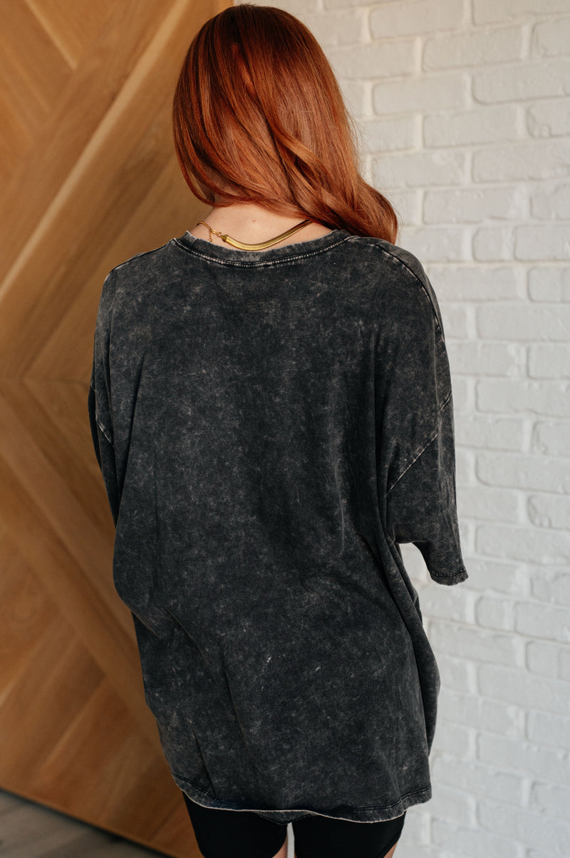 Mineral Wash Drop Shoulder Oversized Tee in Ash Black