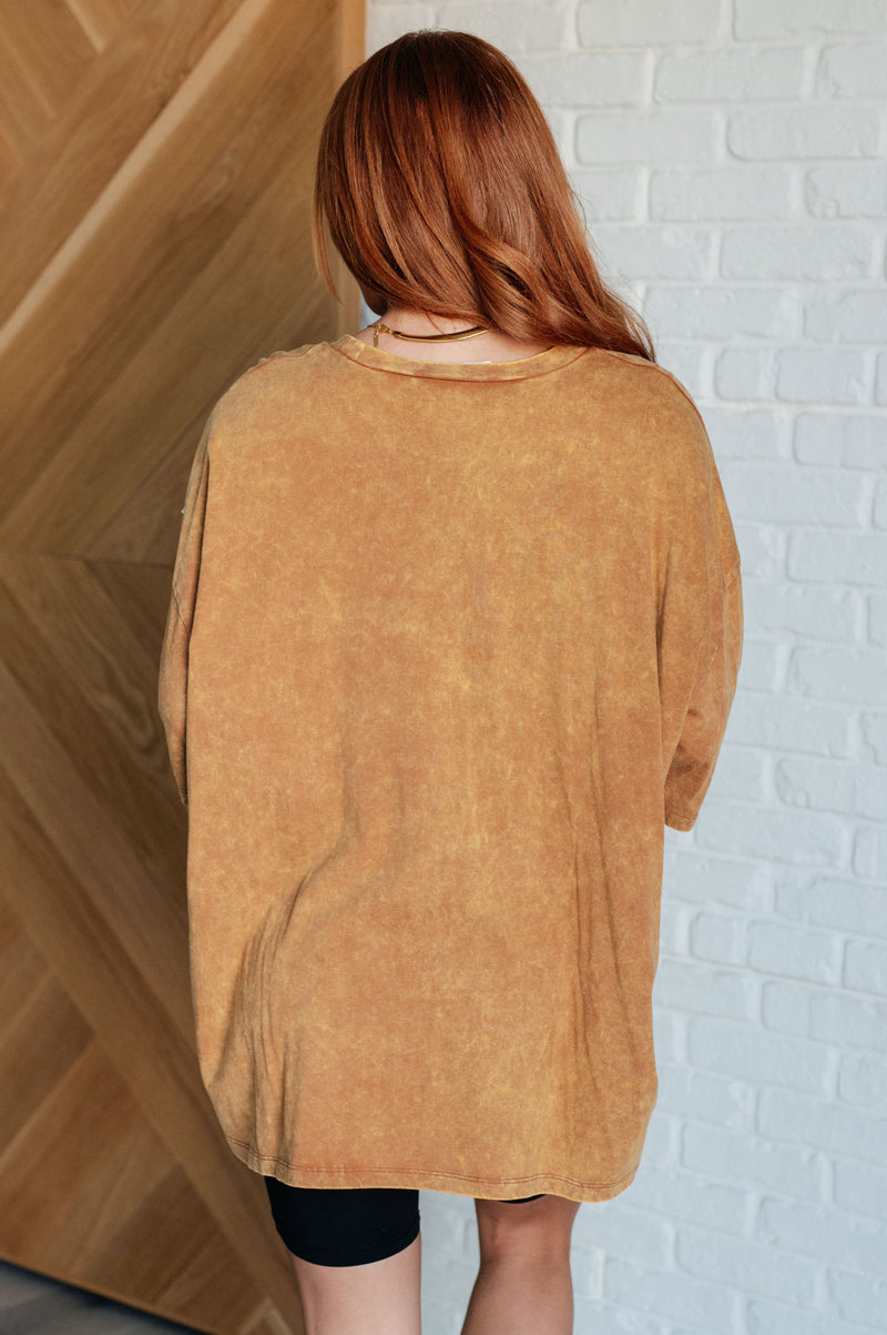 Mineral Wash Drop Shoulder Oversized Tee in Deep Camel