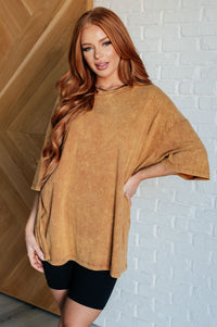 Mineral Wash Drop Shoulder Oversized Tee in Deep Camel