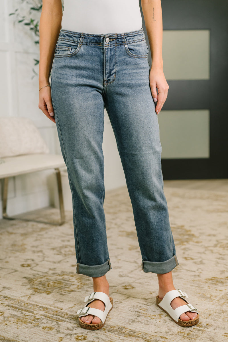 Judy Blue Mid Rise Boyfriend Jeans with Adjustable Back Tab 82731