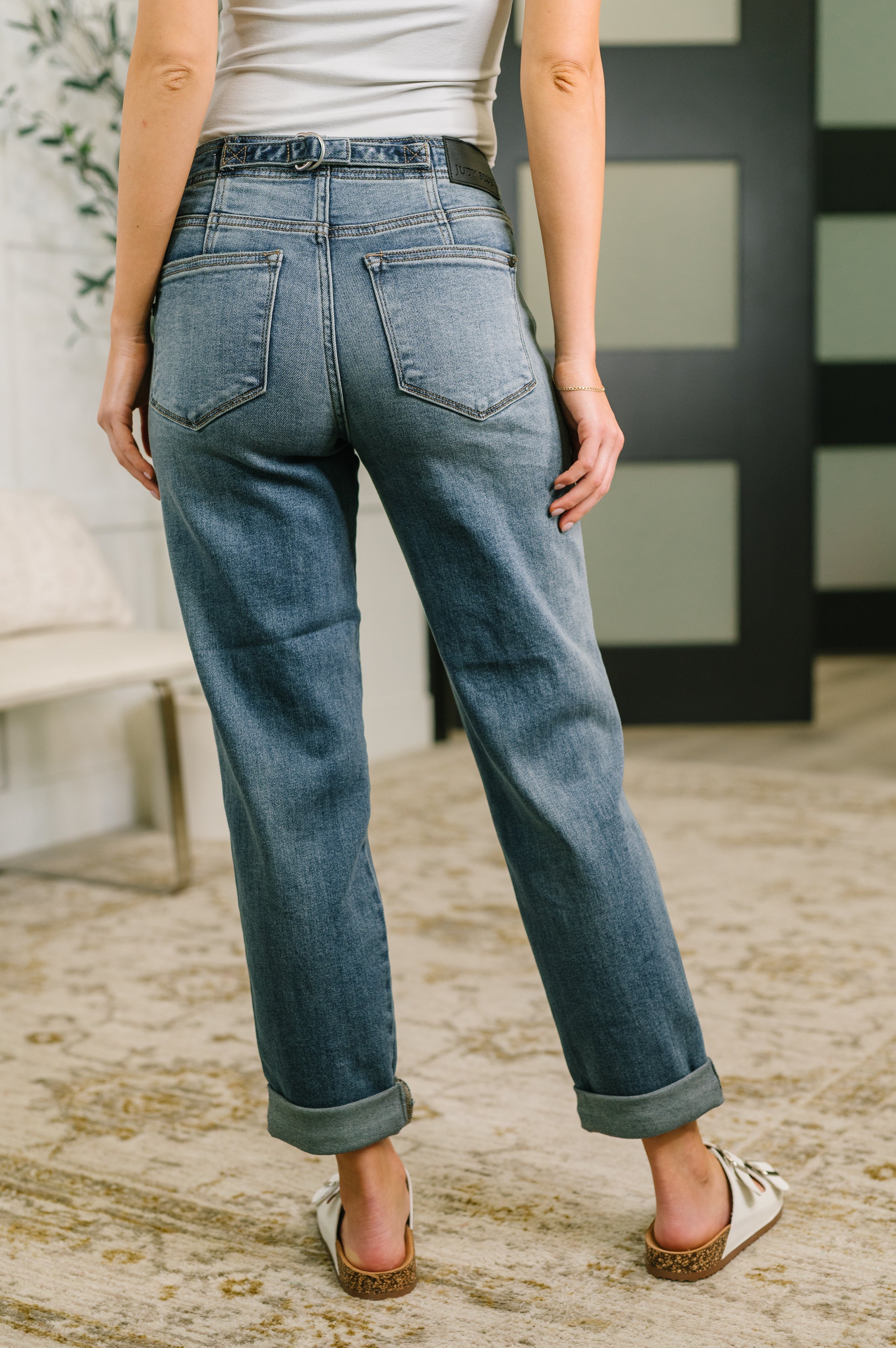 Judy Blue Mid Rise Boyfriend Jeans with Adjustable Back Tab 82731