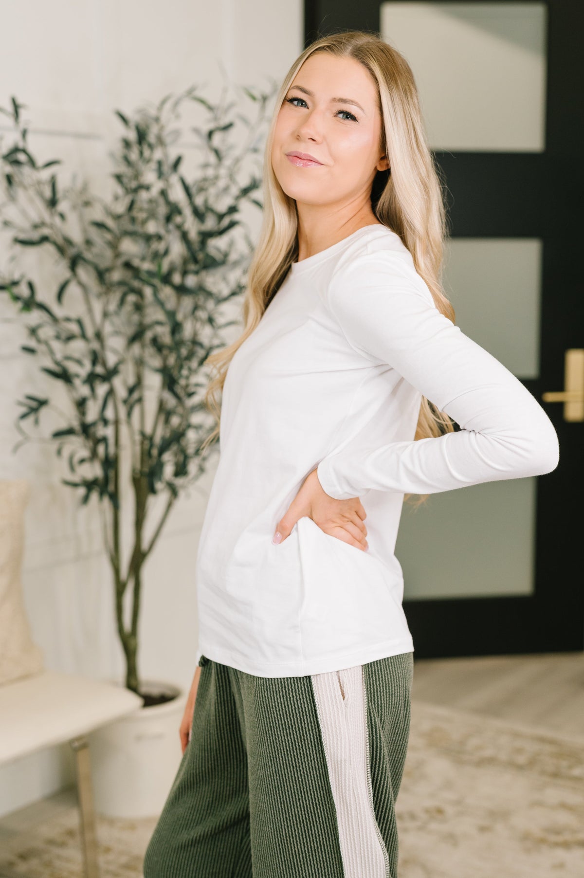 Zenana Back to Basics Long Sleeve Top in White