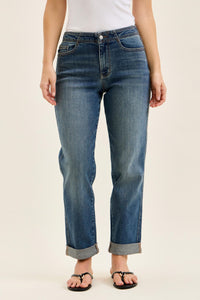 Judy Blue Mid Rise Boyfriend Jeans with Adjustable Back Tab 82731