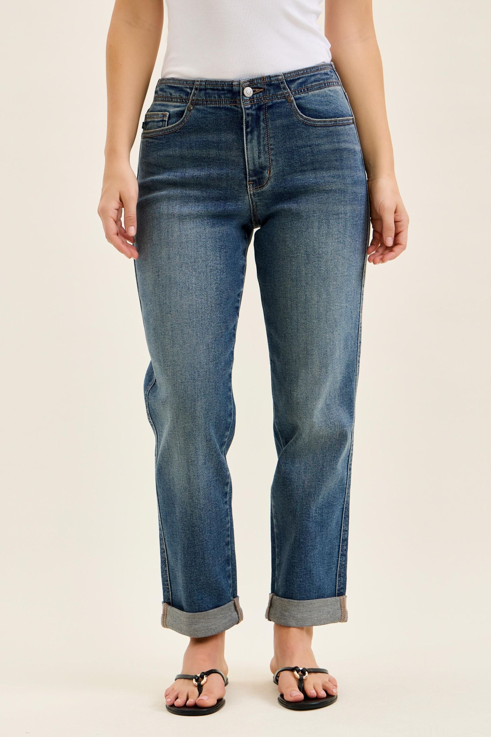 Judy Blue Mid Rise Boyfriend Jeans with Adjustable Back Tab 82731