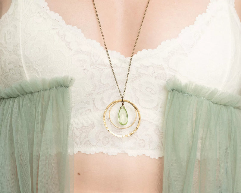 Green Amethyst Double Circle Long Necklace