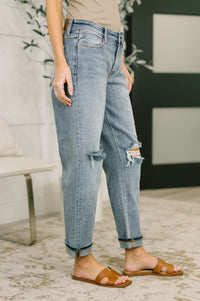 Judy Blue Mid Rise Distressed Cuffed Boyfriend Jeans