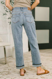 Judy Blue Mid Rise Distressed Cuffed Boyfriend Jeans