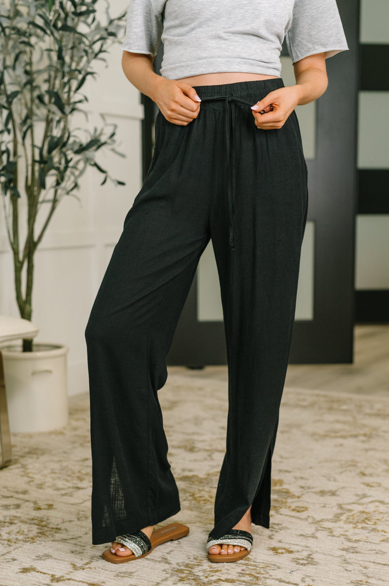 Zenana Linen Drawstring Pants in Black