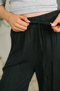 Zenana Linen Drawstring Pants in Black
